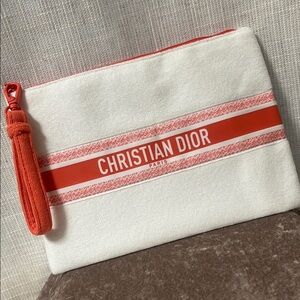 Christian Dior White and Coral Clutch